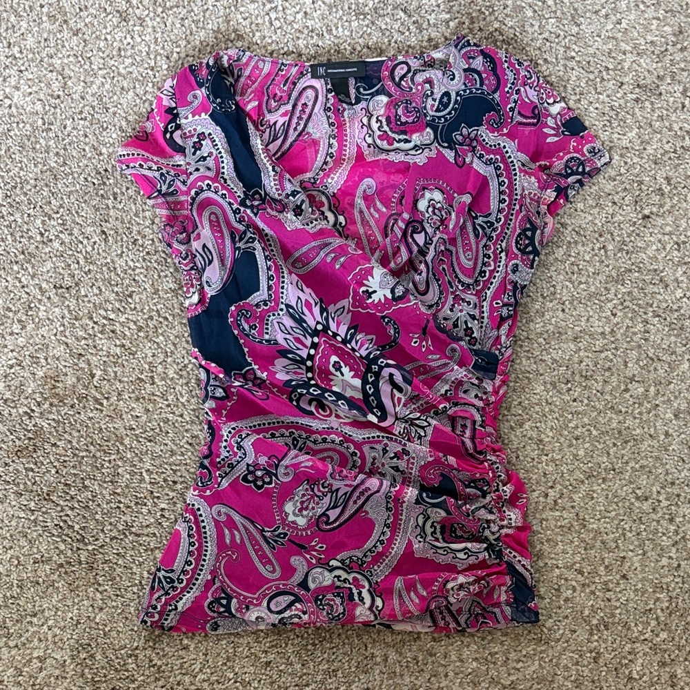 I.N.C y2k Magenta Paisley Wrap-Style Women’s Top